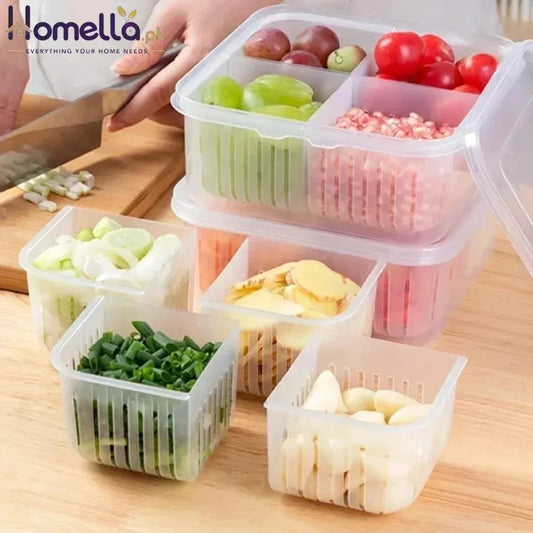 Refrigerator Storage Box 4 Grids Food Fruit Storage Box