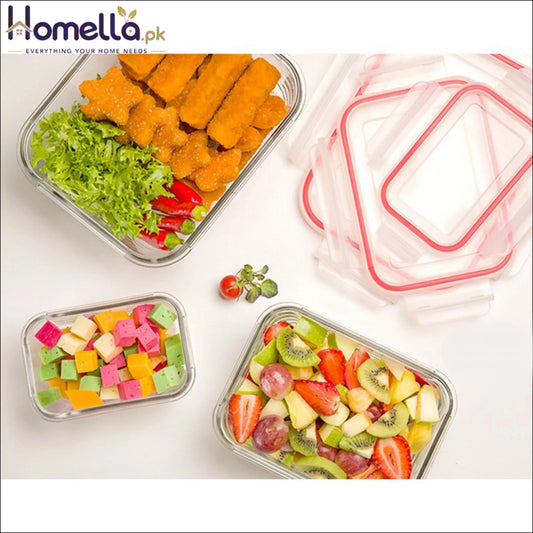 Glass Container 3 Pcs Set With Plastic