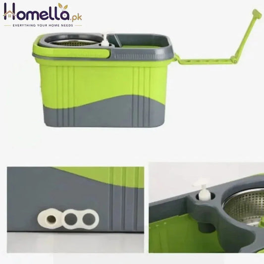 Spin Mop and Bucket With Wringer Set 360 Spinning Mop Bucket System Stainless Steel Adjustable Handle For Fool Cleaning