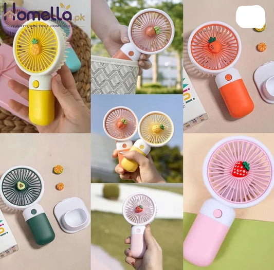 Collage of small handheld fans with colorful designs held by people.
