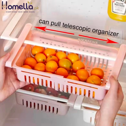 Refrigerator Storage Basket Adjustable Stretchable Refrigerator Partition Storage Rack Multi Functional Flexible Storage Basket
