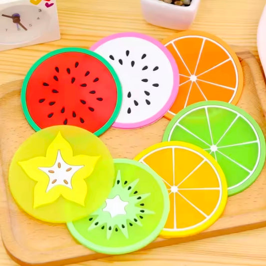 Creative Fruit Soft Rubber Round Coasters Pvc Non-slip Heat Insulation Coaster Anti-scald Table Mat Cup Mats Kitchen Things