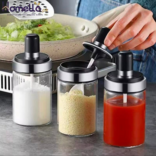 Kitchen Salt Pepper Bottle Glass Seasoning Bottle With Spoon Bush Sugar Salt Dispenser Seasoning Jar Cooking Shaker Container