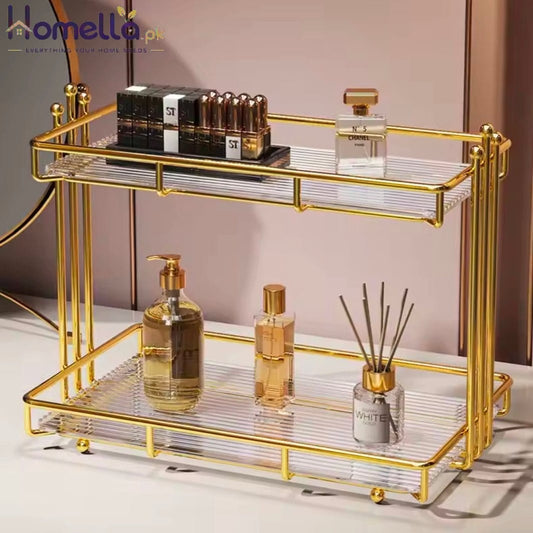 Stainless Steel Frame Acrylic Bottom Plate Storage
Holder Bathroom Washbasin Toiletries Shelf Home Dresser Cosmetic Storage Rack