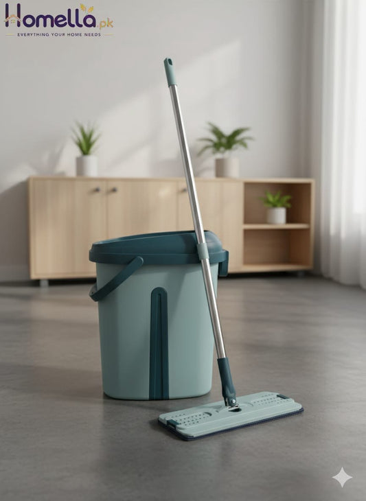Oval Shape Flat Squeeze Mop with Bucket 360 Degree Rotation With 2 Microfibre Pads