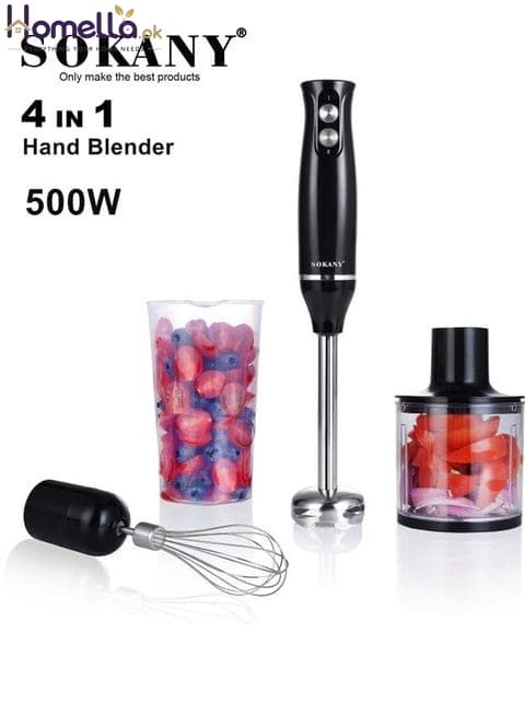 Hand Immersion Blender 500W 4-in-1 Stainless Steel Stick Food Mixer 700ml Mixing Beake 500ml Processor Whisk