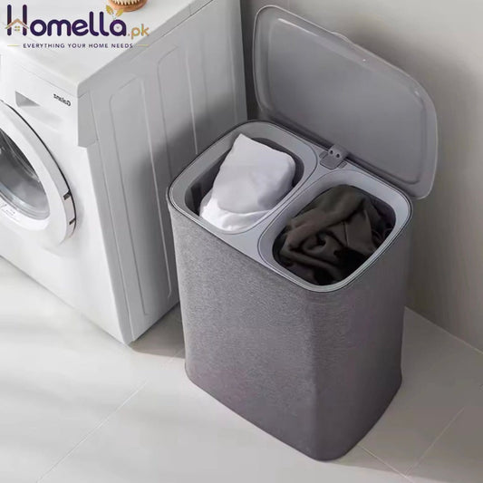 Japanese Style Foldable Fabric Dirty Clothes Basket Storage Basket Household Bathroom Compartment With Lid Laundry Basket