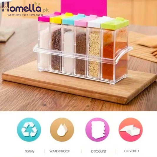 6Pcs/Set Spice Jar Seasoning Box Kitchen Spice Storage Bottle Jar Transparent PP Salt Pepper Cumin Powder Box Kitchen Tool