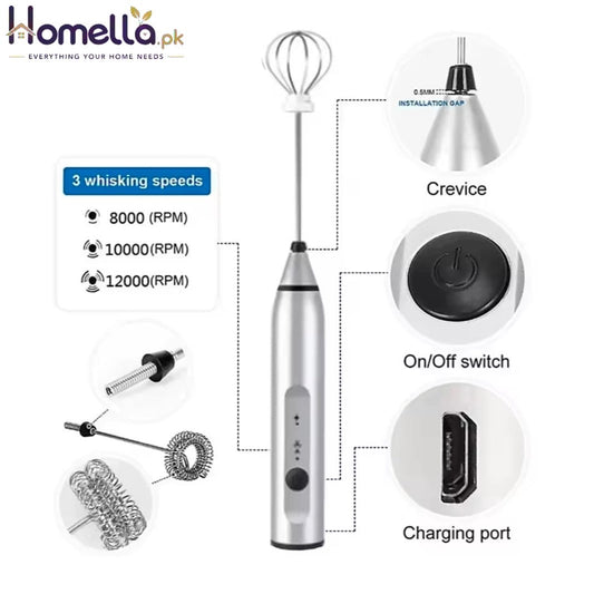 USB Electrical Milk Frothers Electric Handheld Blender with Mini Coffee Maker Whisk Mixer for Coffee Cappuccino Cream Foamer