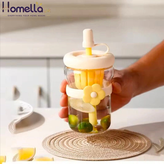 Flower Cup High Aesthetic Glass Portable Straw Cup Water Cup