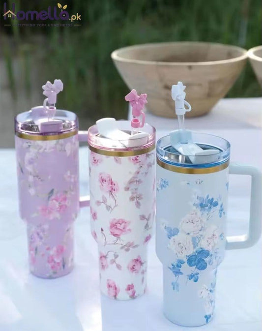 New Large Capacity 40oz Floral Car Vacuum Insulated Stainless Steel 304 Water Bottle Portable Inc king Cup for Vehicle use