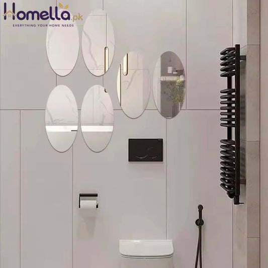 3D Wall Stickers Mirror Reflective Surface Oval Square Acrylic Sticker Home Bathroom Living Room Wall Decoration