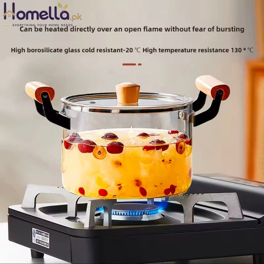 Flameproof Glass Saucepan Explosion-Proof Noodle Pot, Heat Retention Soup Maker, Transparent Kitchen Cooking Pen Easy Clean