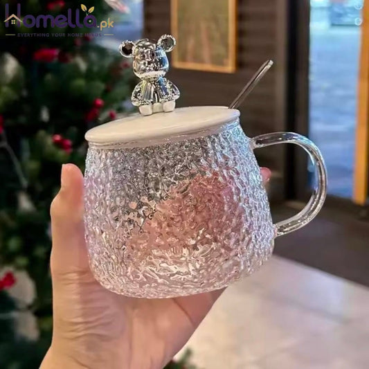 400ml Hammer Pattern Coffee Bear Cup Juice Glass Mug Temperature Heat Resistant Hand Handle Tea Cup Household Drinking Cocktail