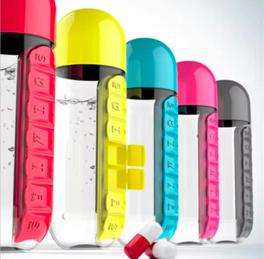 Seven-day pill Case Cup 600ml Sports Water bottle Plastic Convenient With Daily pill Box Organizer Drinking Tour Hiking Cup