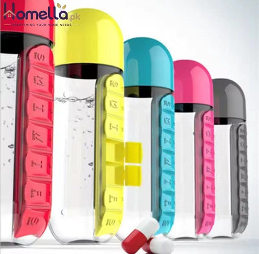 Seven-day pill Case Cup 600ml Sports Water bottle Plastic Convenient With Daily pill Box Organizer Drinking Tour Hiking Cup