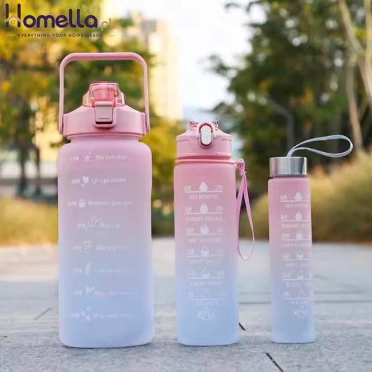 Large Capacity Sports Fitness Water Bottle Portable Outdoor Plastic Straw Cup 3-piece Set Gradient Color Home Living Accessories
