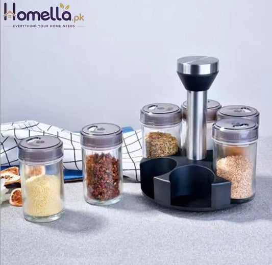 Kitchen Glass Seasoning Storage Bottle With Lip Salt White Red Sugar Spice Jar Combination Rotating Shelf Seasoning Bottle