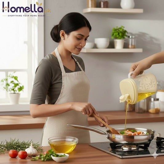 Oil Jug Plastic (1 Litre) - oil container with measuring scale - liquid container for oil, water, vinegar, sauces, honey, condensed milk, juices, milk, etc. with Lid & Handle - plastic jug - leak proof design with flexible lid- kitchen accessories