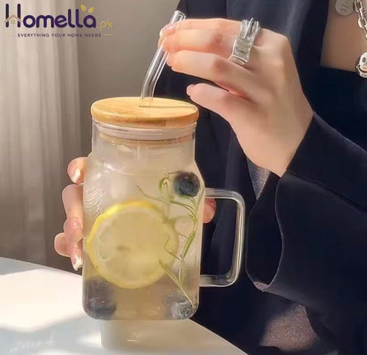 Cute Glass Cup With Bamboo Lip Strew for Coffee Water Milk Tea Juice Portable Glass Bottle Girl Large Drinking Bottle Gift 620ml
