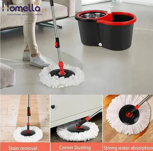 Spinning Mop And Bucket Set Floor Cleaning Wet & Dry Rotating Cleaning Mop with 2 Microfibre Mop Heads Drain and Extendable Handle for Home Office (Spin Mop + Bucket + 2 Mop Heads Set)