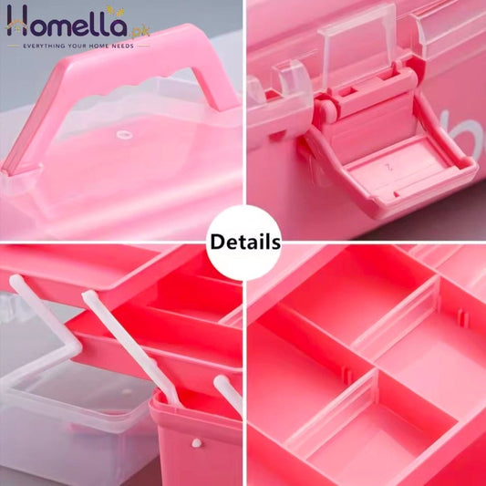 Three-layer multi-purpose storage box, folding tool box/craft box/sewing supplies storage box/medicine box