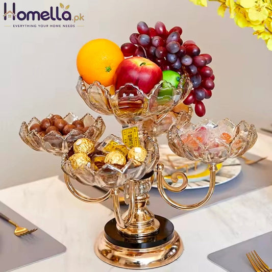 European-Style Multi-layer Fruit Tray Alloy Base Rotatable Cake Tray Living Room Household Dried Fruit Snack Storage Glass Tray