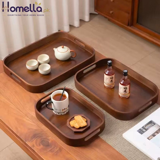 Multipurpose Round Rectangular Bamboo Wooden Serving Tray Household Tea Coffee Trays Kitchen Storage Tray for Breakfast Food