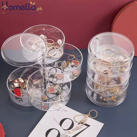Rotating Jewelry Storage Box Makeup Storage Rack Bracelet Earring Round Plastic Organizer Boxes Holder Display Rack With Cover