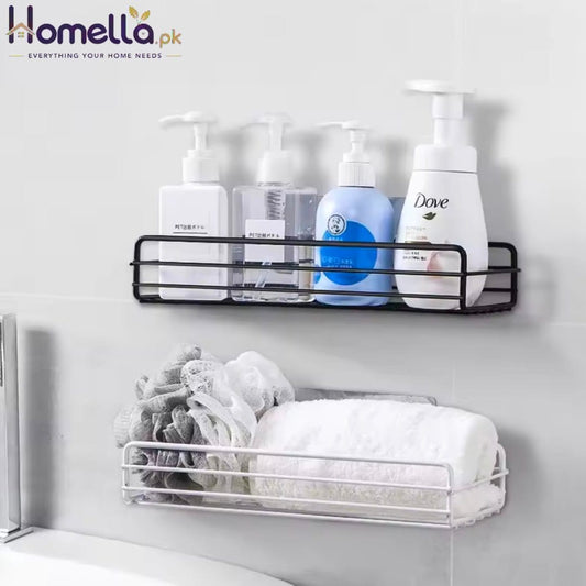 No Drilling Rectangle Iron Storage Rack Strong Adhesive Bathroom Kitchen Shelf Bathroom Toilet Organizer Stainless Steel Hook In