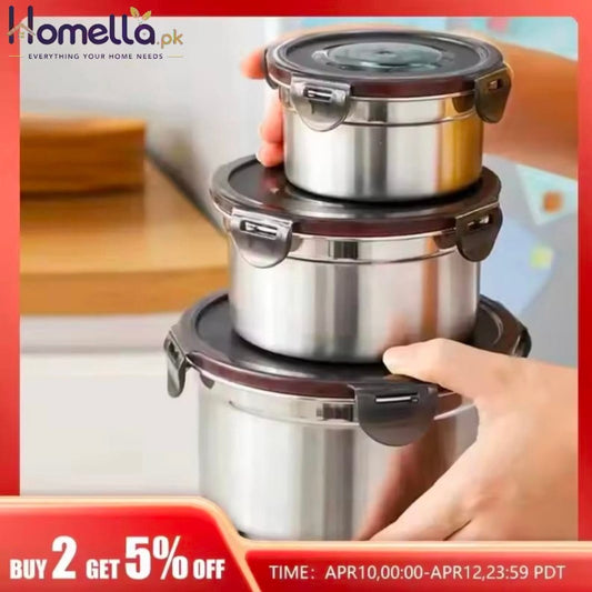 Stainless Steel Sealed Soup Bowl With Lid Circular Lunch Box Portable Camping Storage Box Lunch Box Large Capacity