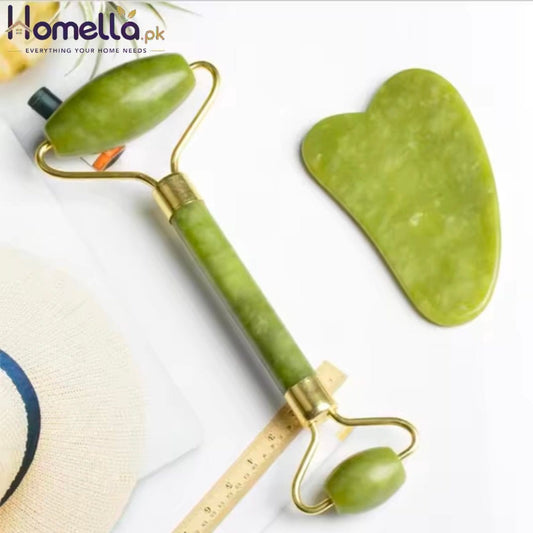 Natural Jade Stone Double-Headed Facial Massage Roller Guashe Board for Face & Body Skin Relaxation Neck Care Beauty Slimming