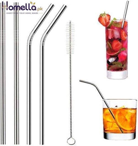 Creative Cocktail Straw Set, Stainless Steel 4 pc set