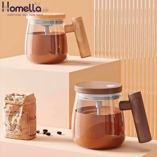 Automatic Electric Coffee Stirring Cup Maple Wood Pattern Shake Cup High Aesthetic Value Breakfast Cup Home Living Goods