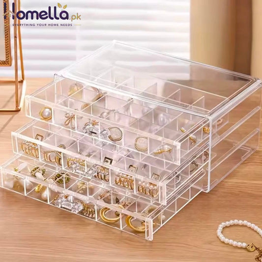 72/120 Grids Jewelry Organizer Display Acrylic Cosmetic Storage Box 3 Layers Organizer Holder Nail Ring Earring Drawer Container