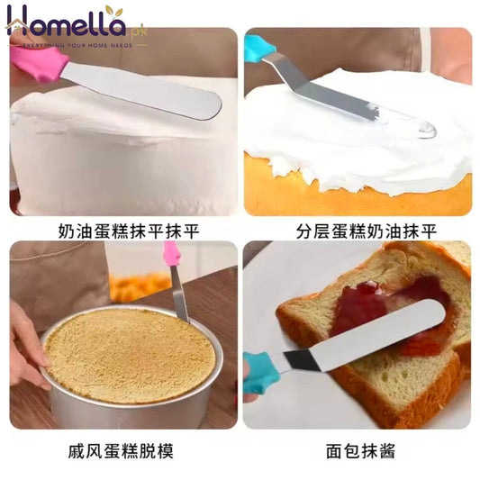 3-Piece Stainless Steel Cream and Cake Decorating Spatula Set with Plastic Handle