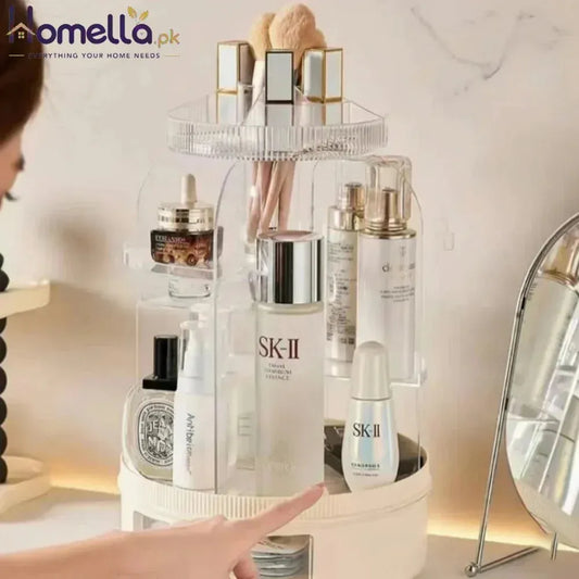 360° Rotating Cosmetics Organizer, Dust Proof Dressing Table Storage Rack, Cosmetics Drawer Organizer