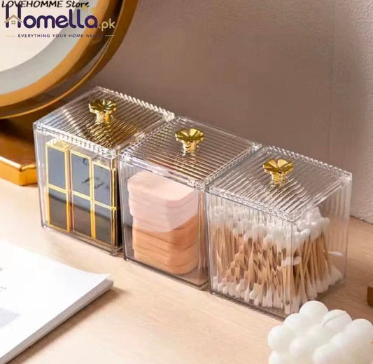 Elegant Minimalist Dustproof Makeup Cotton Swab Storage Box Cosmetic Organizer Desktop Makeup Desk Accessories Plastic Material
