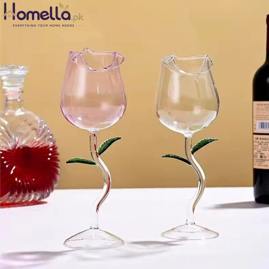 Rose-Shaped Red Wine Glasses Rose Shape Wine Glass With Colored Rose Leaves 150/400ml Rose Shaped Red Wine Goblet Cocktail Cup