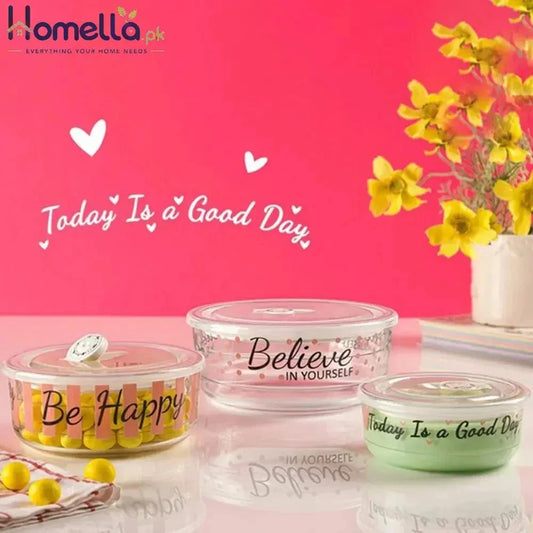 Printed Glass Jar 3 Pcs Set