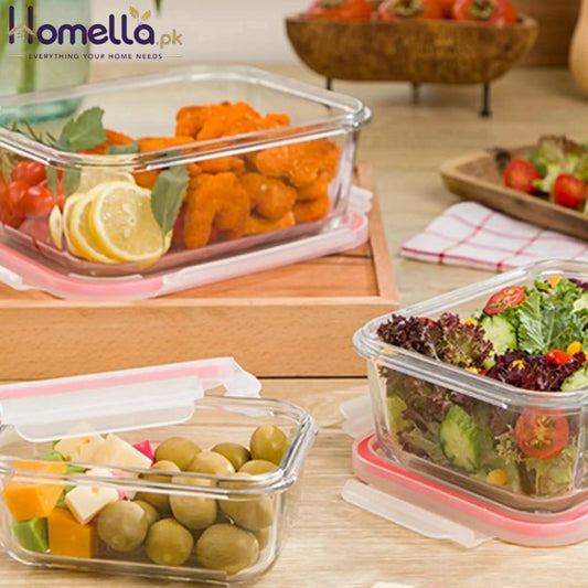 Glass Container 3 Pcs Set With Plastic