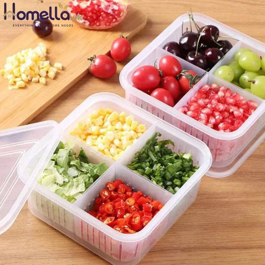 Refrigerator Storage Box 4 Grids Food Fruit Storage Box