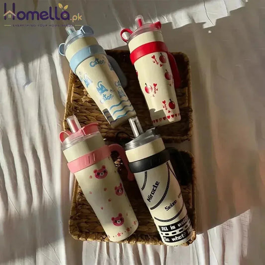 Cute Thermos Water Bottle – 1200ml Travel Coffee Mug ( Random Design)