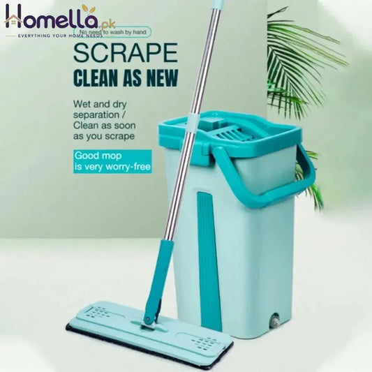 Flat Squeeze Mop With Bucket Hand Free Wringing Floor Cleaning Mop Microfiber Mop pads Wet or Dry Usage on Hardwood Fool