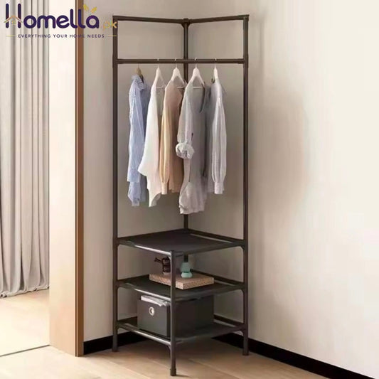 Corner Coat Hat Rack Multifunction Multi-Layer Floor Standing Corner Hanger Detachable Removable Metal Clothing Storage Shelf