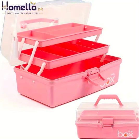 Three-layer multi-purpose storage box, folding tool box/craft box/sewing supplies storage box/medicine box