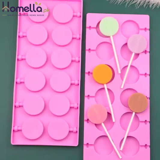 5cm Large Round Silicone Lollipop Molds Chocolate candy pop Fondant Mould sugar lolly cake biscuit bakeware 8 hole with sticks