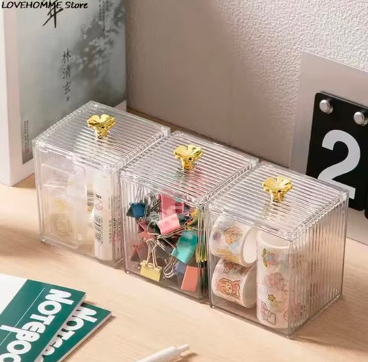 Elegant Minimalist Dustproof Makeup Cotton Swab Storage Box Cosmetic Organizer Desktop Makeup Desk Accessories Plastic Material