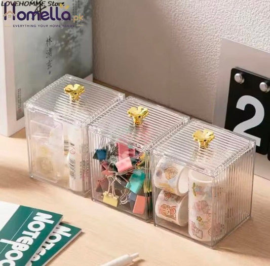 Elegant Minimalist Dustproof Makeup Cotton Swab Storage Box Cosmetic Organizer Desktop Makeup Desk Accessories Plastic Material