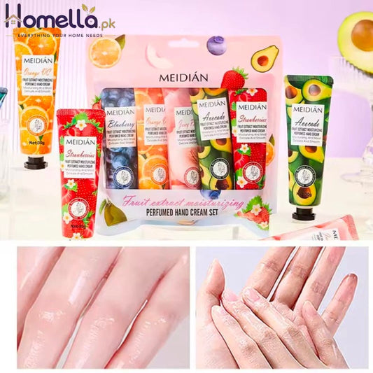 Meidian Fruit Fragrance Hand Cream Bag Set 5-Pack Moisturizing and Hydrating Hand Cream Set Autumn and Winter Prevents Dryness and Cracking Hand Care Cream Set Skin Softening and Nourishing Hand Moisturizing Cream Combination Pack Christmas Gift Birthday